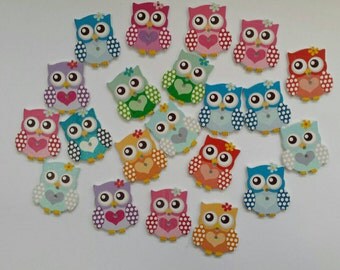 Bottoni gufo gufi 10 pezzi 30×25 mm legno wood buttons owl glamour moda bimbi baby cucito painted wooden