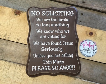 No Soliciting Sign | Funny No Soliciting Sign | No Soliciting Wood Sign | Girl Scout Cookies | Thin Mints