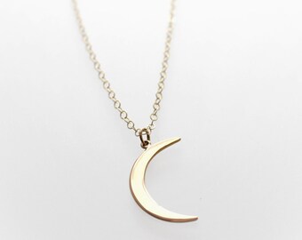 Gold Moon Necklace - Gold Crescent Moon Necklace - Long Layering Necklace - Celestial Jewelry - Love You to the Moon - Moon Charm
