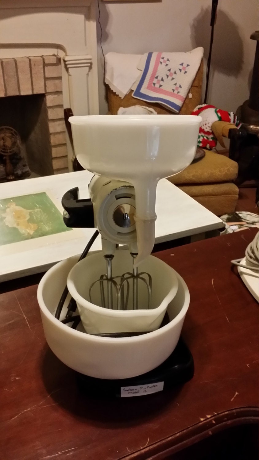 Vintage Sunbeam Mixer with Juicer Attachment and Two White