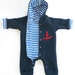 baby snowsuit, boiled wool baby, infant wool snowsuit made of 100% new wool, dark blue, 24 month, organic cotton lining, crochet anchor 