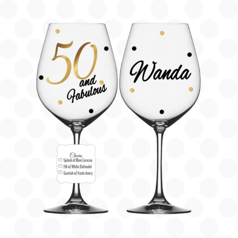 50th birthday 50 and Fabulous wine glass name by ZoeyChristina