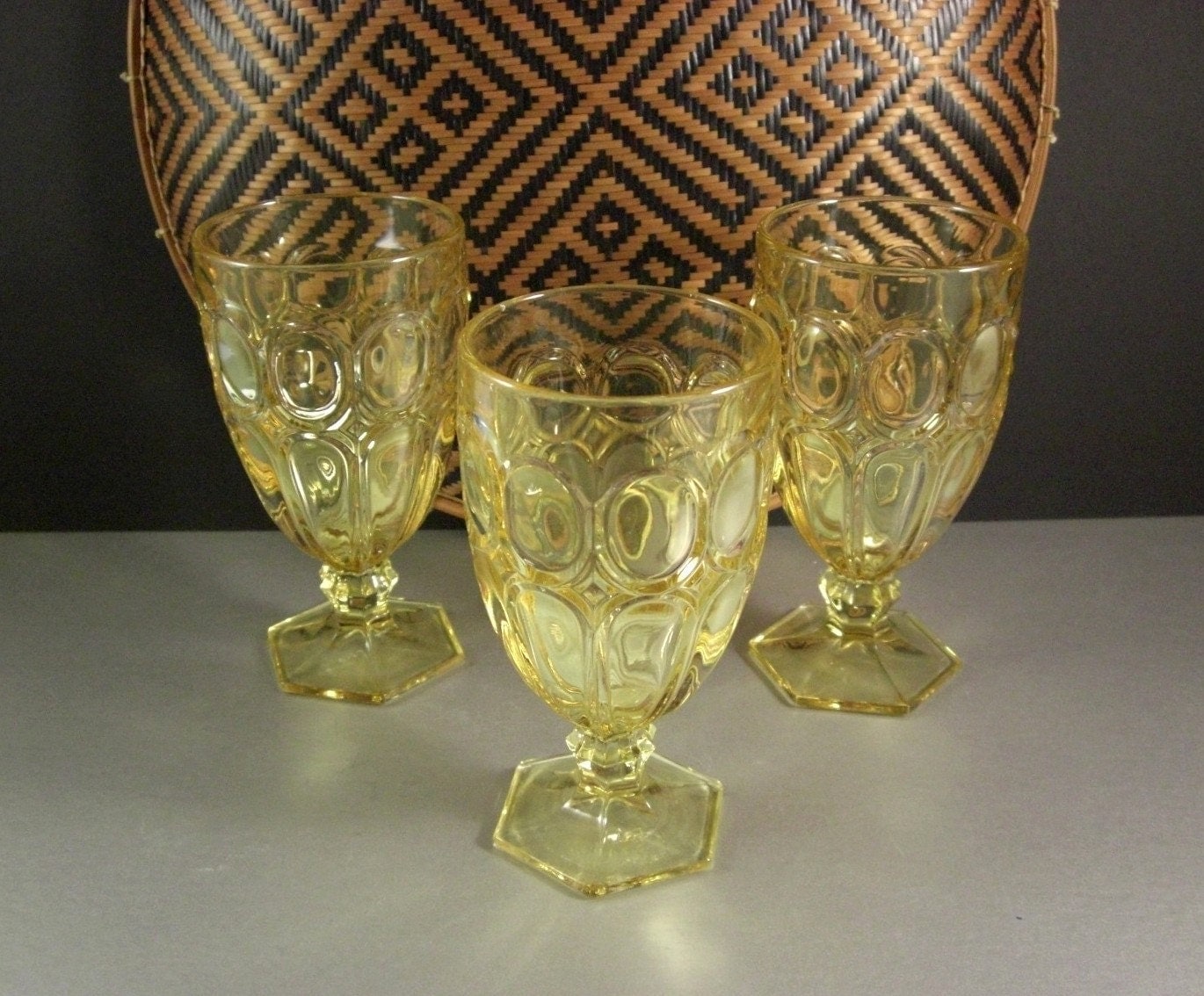 3 Vintage Fostoria Moonstone Yellow Iced Tea by Successionary