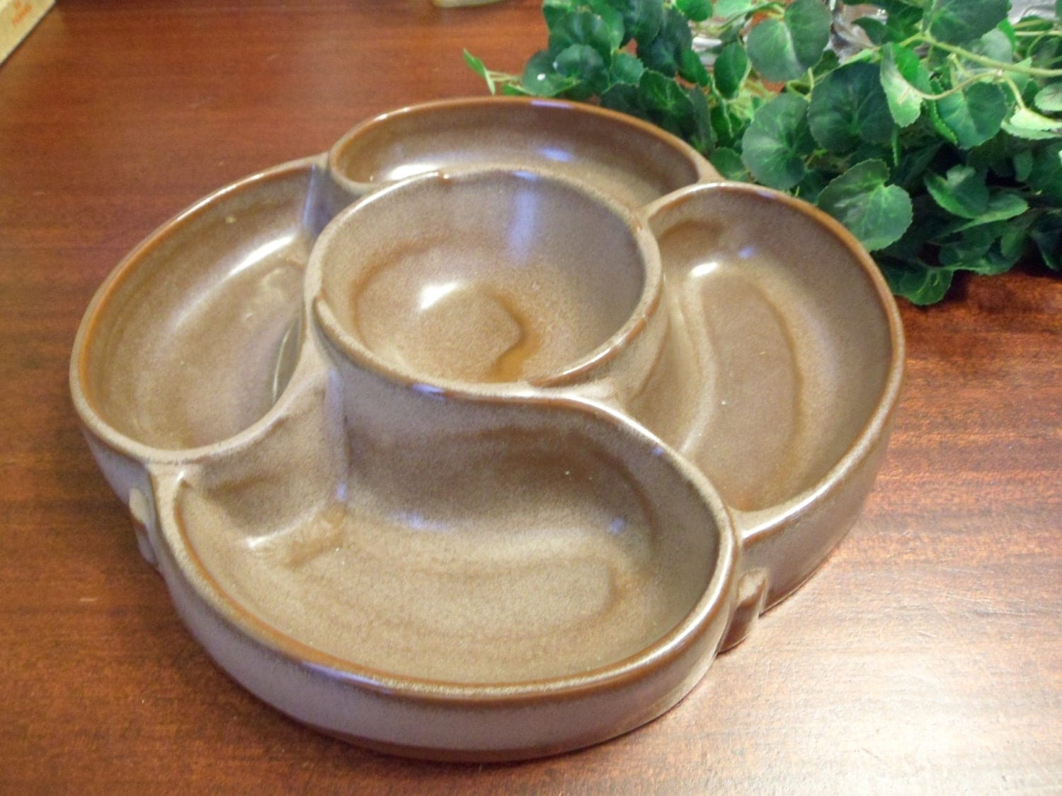 Frankoma 818 Lazy Susan Chip & Dip Divided Bowl