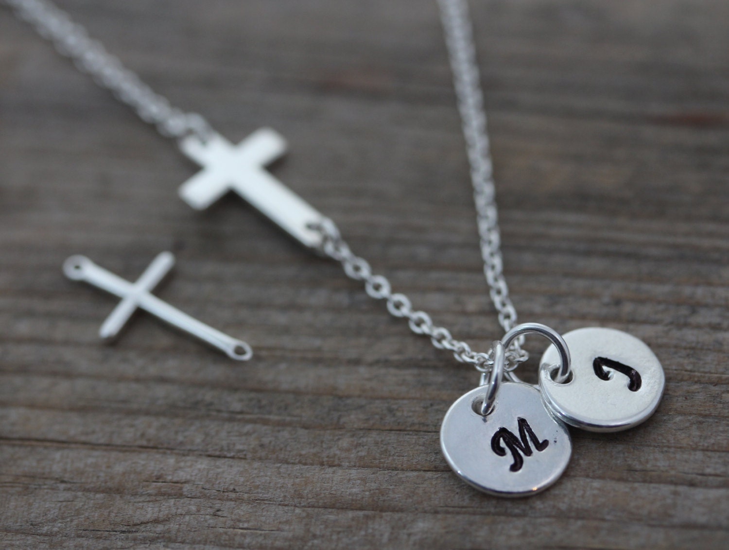 Silver Cross Necklace. Custom Sideways Cross Necklace by MonyArt