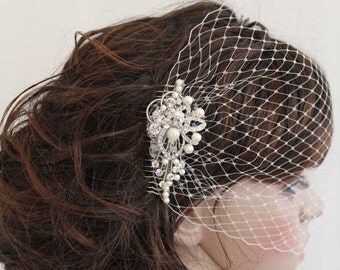 Wedding fascinators,Wedding headpiece,Bridal birdcage veil,Wedding veil,Bandeau veil,Bridal fascinator,birdcage veil,Ivory viel,Wedding comb