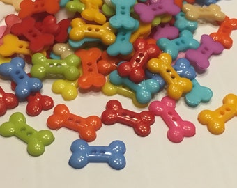 10 assorted colorful dog bone buttons, 10 x 17 mm (39)