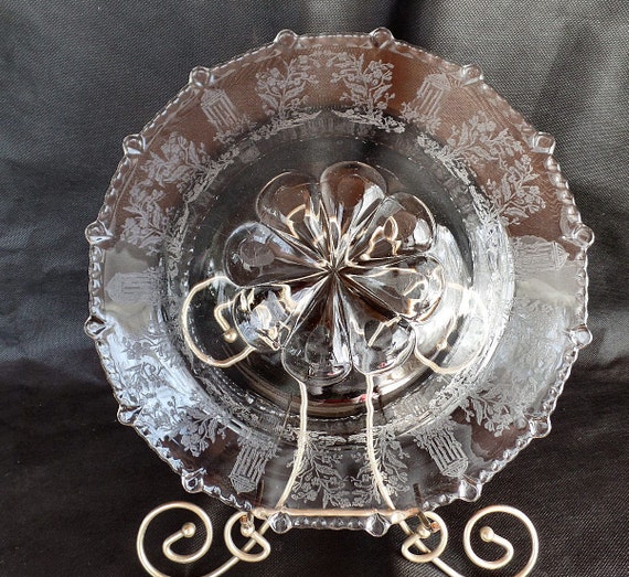 Etched Glass Bowl Paden City WV Glassware Decorative Art