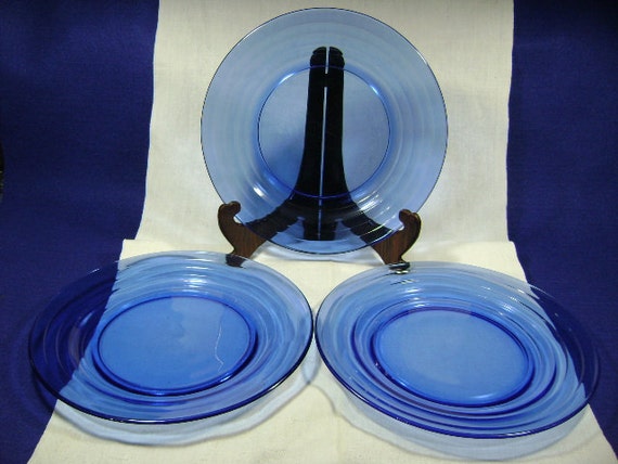 Cobalt Blue Moderntone 3 Dinner Plates Depression Glass Hazel