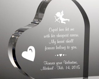 Engraved Cupid's Arrow Acrylic Heart