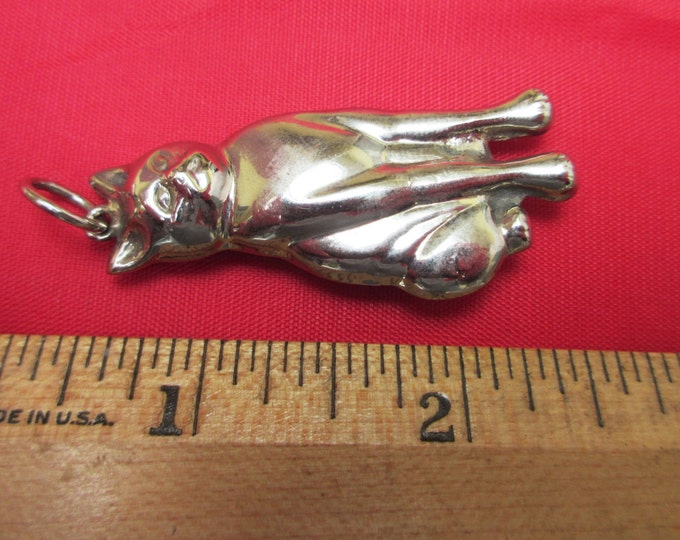 Sterling Cat Pendant - hallow puffy silver Three dimensiona l- kitty