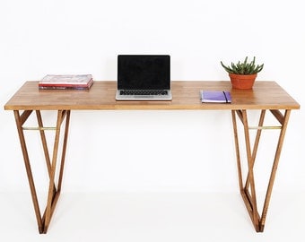 BEECHWOOD COMPUTER DESK, Walnut colour Study Desk, Original Solid European Beechwood Table, With rustic v Legs, Home Furniture