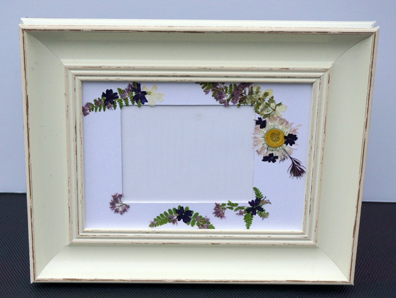 Pressed Flowers White Rustic Picture Frame 5 x 7