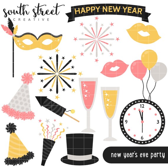 SALE! New Year&#039;s Eve, Cute Clipart, Personal &amp; Small Commercial Use, Vector Clip Art, Instant