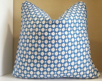 Schumacher Celerie Kemble Betwixt Water/Natural pillow cover with or without welt edge, select your size during checkout
