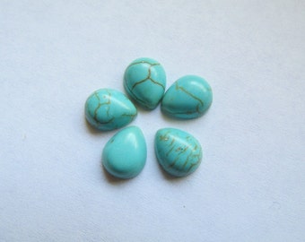 Turquoise flat back teardrop cabachons (5pcs) #ECab-2 - 8x10mm