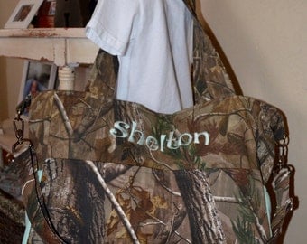 Handmade personalized busy mom's camo diaper bag