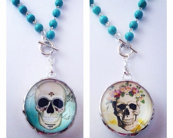 Sugar Skull Pendant - Soldered Pendant - Sugar Skull Jewelry - Dia De Los Muertos Jewelry - Glass Pendant - Day of the Dead