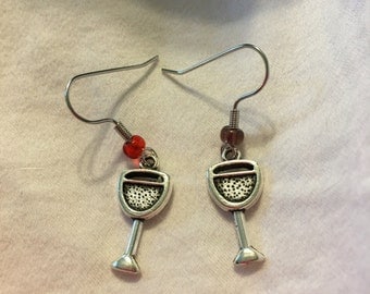 14K Rose Gold and Sterling Silver Wine Glasses Earrings with crystals from Swarovski