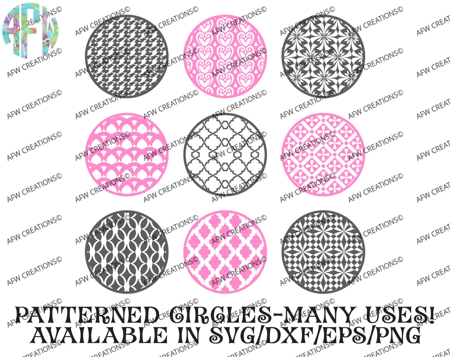 Download Digital Cut Files, Pattern Circles Bundle #3, SVG, DXF, EPS, Background, Key Chain, Flourish ...