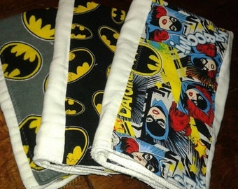 Batman batgirl baby burp cloth Batman baby toy teether premium diaper six ply manly husband friendly superhero baby gift nerd baby gift geek