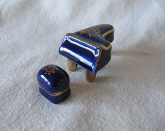 Vintage Miniature Piano Japan Dollhouse Miniature Cobalt Blue Gold