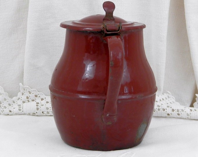 Antique French Farmhouse Chocolate Brown Enamelware Lidded Milk Jug, French Country Decor, Primitive Enamelware, Retro Pitcher, Rustic Home Antique French Farmhouse Chocolate Brown Enamelware Lidded Milk Jug, French Country Decor, Primitive Enamelware, Retro Pitcher, Rustic Home