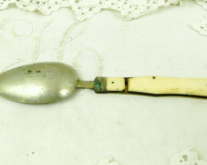 Antique French Folding Metal Traveling Spoon With Bone Handle, Vintage Camping Hunting, Steampunk Scouts Glamping Camp Cutlery Equipment, Antique French Folding Metal Traveling Spoon With Bone Handle, Vintage Camping Hunting, Steampunk Scouts Glamping Camp Cutlery Equipment,