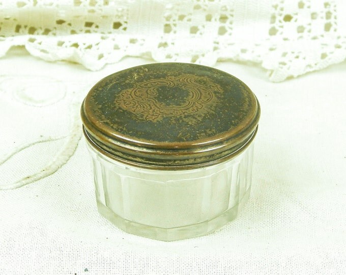 Antique French Glass Lidded Powder Pot / French Country Decor / Art Deco / Bedroom / Make Up / Jar / Cosmetics / Shabby Chic / Chateau Antique French Glass Lidded Powder Pot / French Country Decor / Art Deco / Bedroom / Make Up / Jar / Cosmetics / Shabby Chic / Chateau
