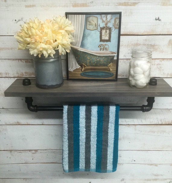 Industrial towel rack shelf Rustic shelves by countrycornergoods