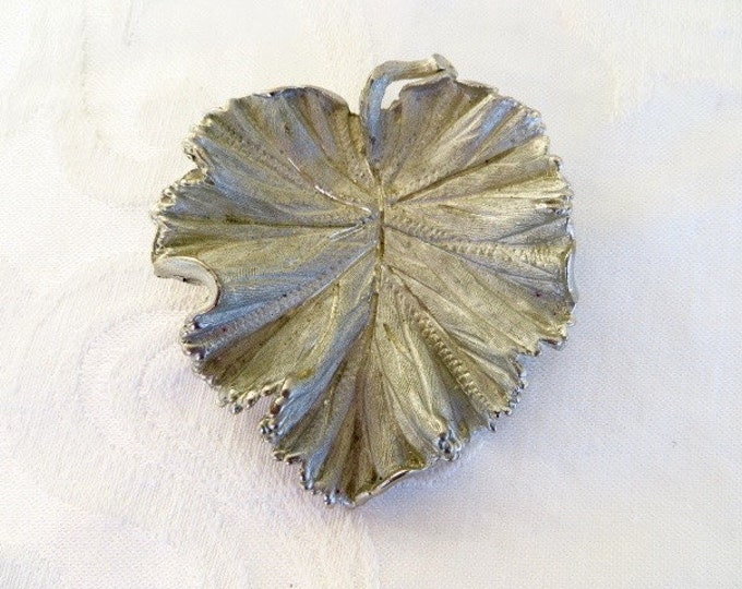 Vintage Leaf Brooch Brushed Silver Signed BSK, Nature Jewelry, Botanical Pin CLEARANCE
