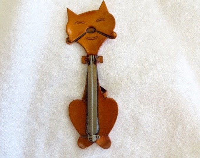 Copper Cat Brooch, Modernist Cat Pin, Vintage Cat Jewelry, Cat Lover, Whimsical Kitten CLEARANCE