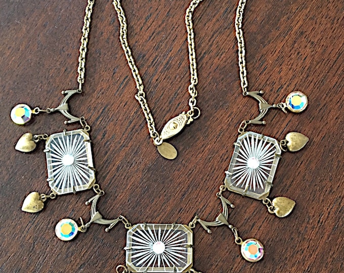 Art Deco Camphor Glass Necklace Signed Glass Works Studio Art Glass Camphor Jewelry