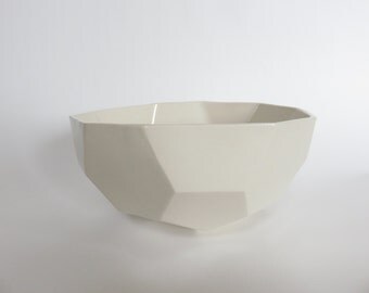 White geometric bowl, Ceramic salad bowl, Ceramics and Pottery, geometric minimalist