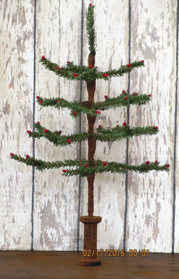 Primitive Faux German twig tree with red pip berries