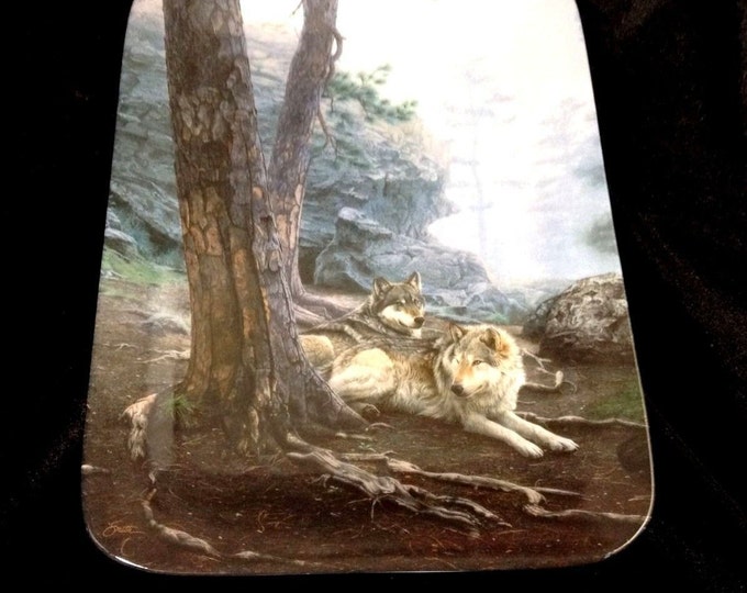 Bradford Exchange Rectangular Plates, Natures Harmony Wolf and Mountain Lion Set of 2 Limited Edition Plates