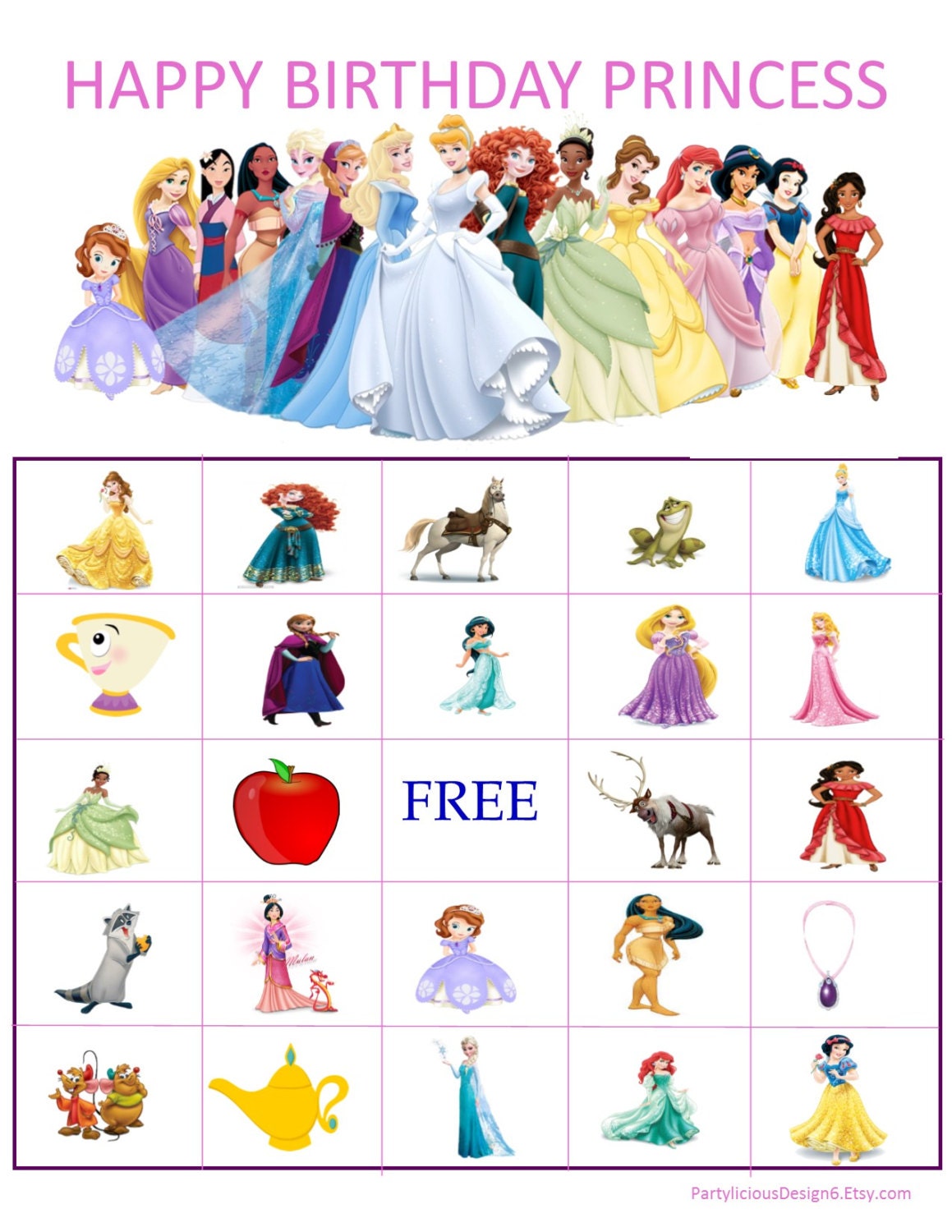 Disney Princess Bingo Inspired Instant Download Party Games