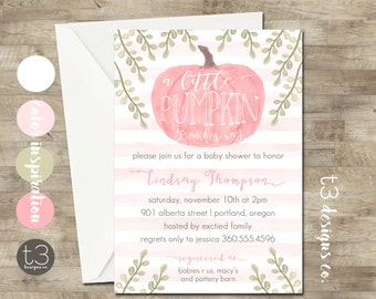 Girl Little Pumpkin Baby Shower Invitation, girl baby shower invite, pumpkin baby shower invite, fall baby shower, pumpkin invites, 14727