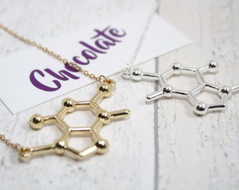 Chocolate Molecule Necklace, Chocoholic Gift, Mothers Day Gift, Chocolate Lover Gift, Foodie, Chemistry Necklace, Scientist, Student Gift