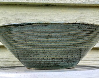 Zanesville STONEAGE MODERN mid century 8" tapered art pottery bowl in foamy green glaze - vintage modern stoneware