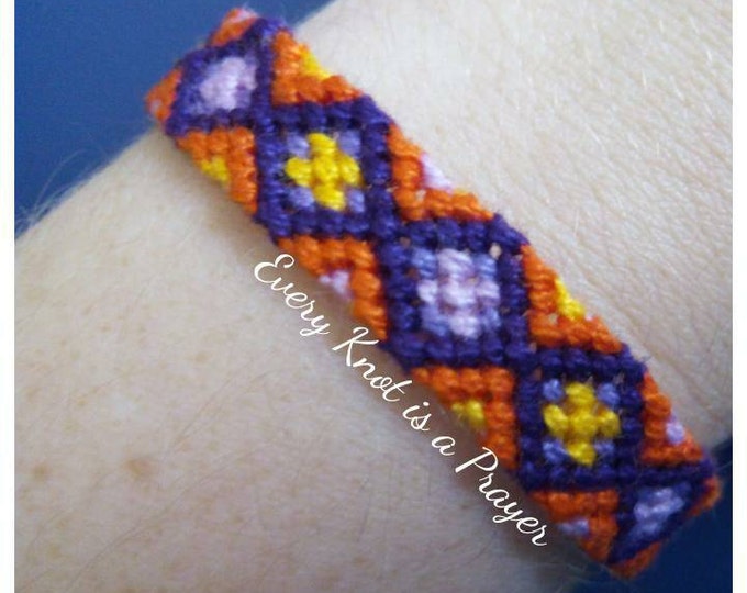Friendship Bracelet, Macrame, Woven Bracelet, Wristband, Knotted Bracelet - Purple Yellow Orange Diamond pattern