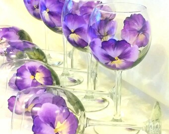 Purple Pansy Stemware, set of 2, hand painted