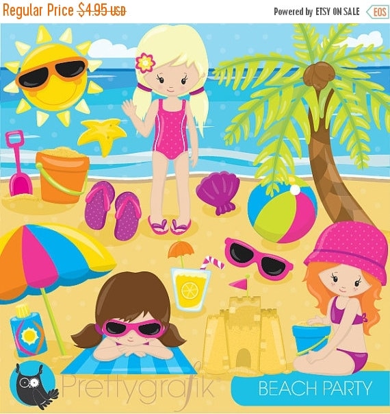 80% OFF SALE Beach party girls clipart by Prettygrafikdesign