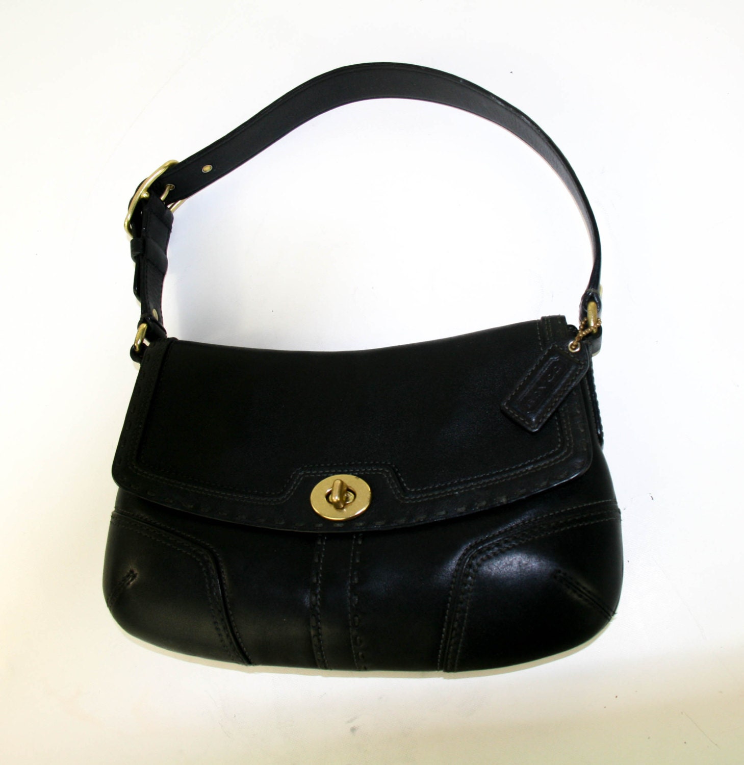Vintage Coach Black Genuine Leather Shoulder Bag Handbag Purse