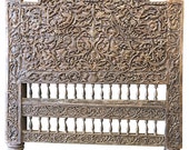 Antique Headboard Floral Hand Carved Teak Bed Frame India Furniture