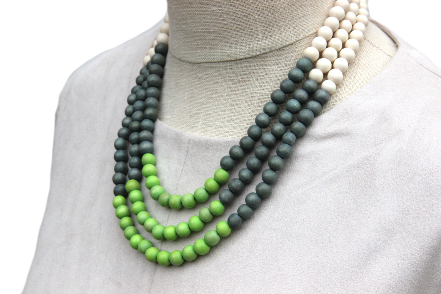 lime green beaded necklace / lime green and grey necklace