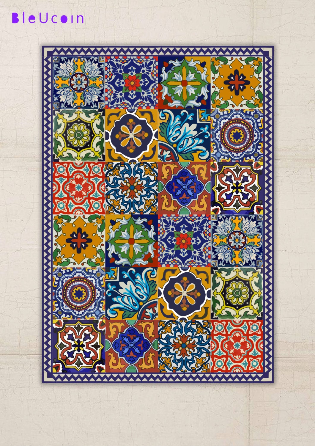 Floor Vinyl Rug Mexican Talavera Style