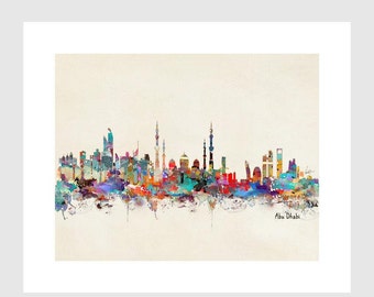 Abu Dhabi skyline .modern pop art skylines.Gallery fine art prints .city skylines for home decor.color your world