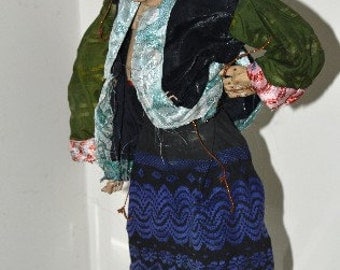 Puppet Marionette Medium Vintage Burmese Lady in a Blue Skirt