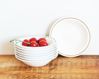 Vintage Corning Ware Berry Bowls, SET of 8 Centura Tableware Pyroceram Brown Stripe Sauce Bowls